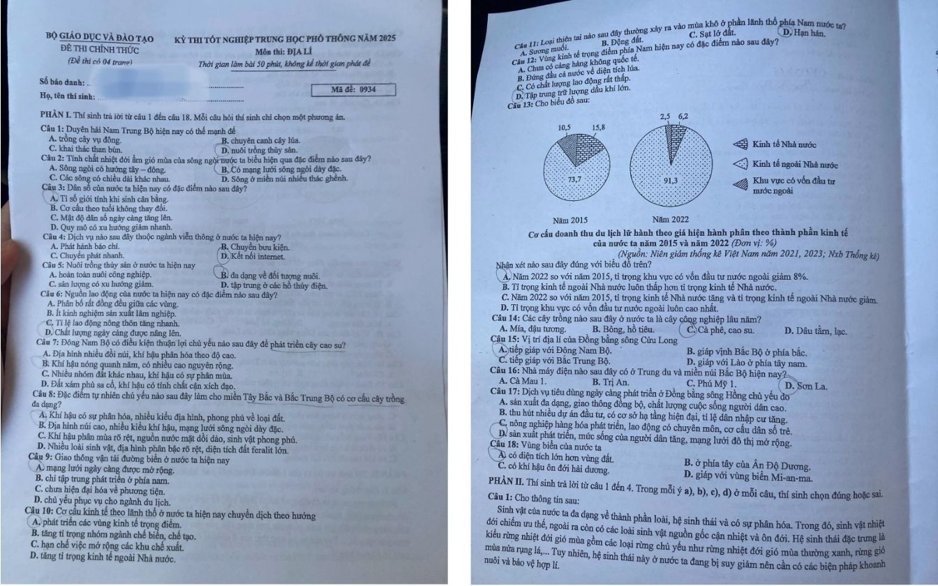 Đề thi môn Địa lý THPT 2025 mã 0934 trang 1 - 2
