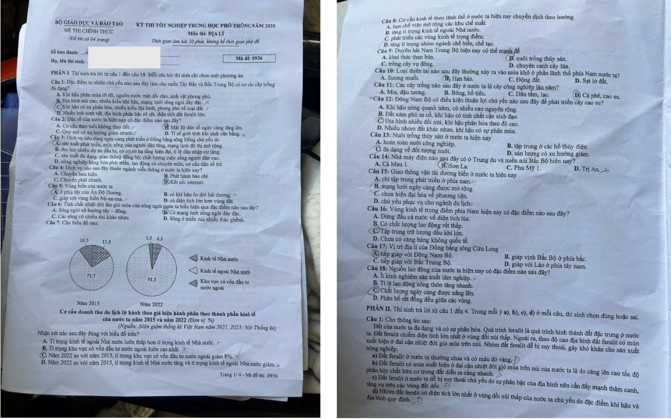Đề thi môn Địa lý THPT 2025 mã 0936 trang 1 - 2