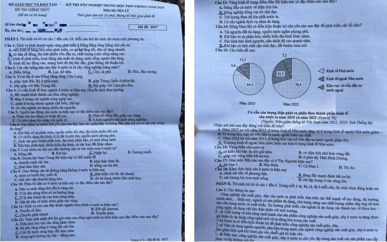 Đề thi môn Địa lý THPT 2025 mã 0937 trang 1 - 2