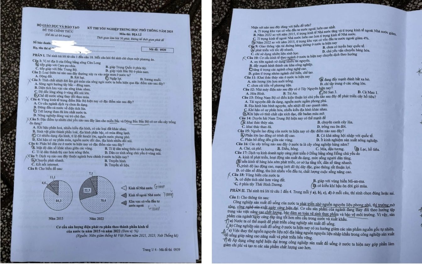 Đề thi môn Địa lý THPT 2025 mã 0939 trang 1 - 2