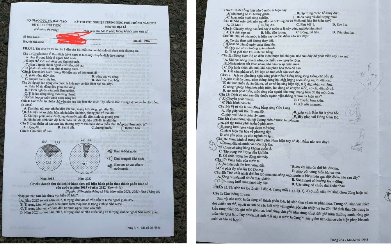 Đề thi môn Địa lý THPT 2025 mã 0946 trang 1 - 2
