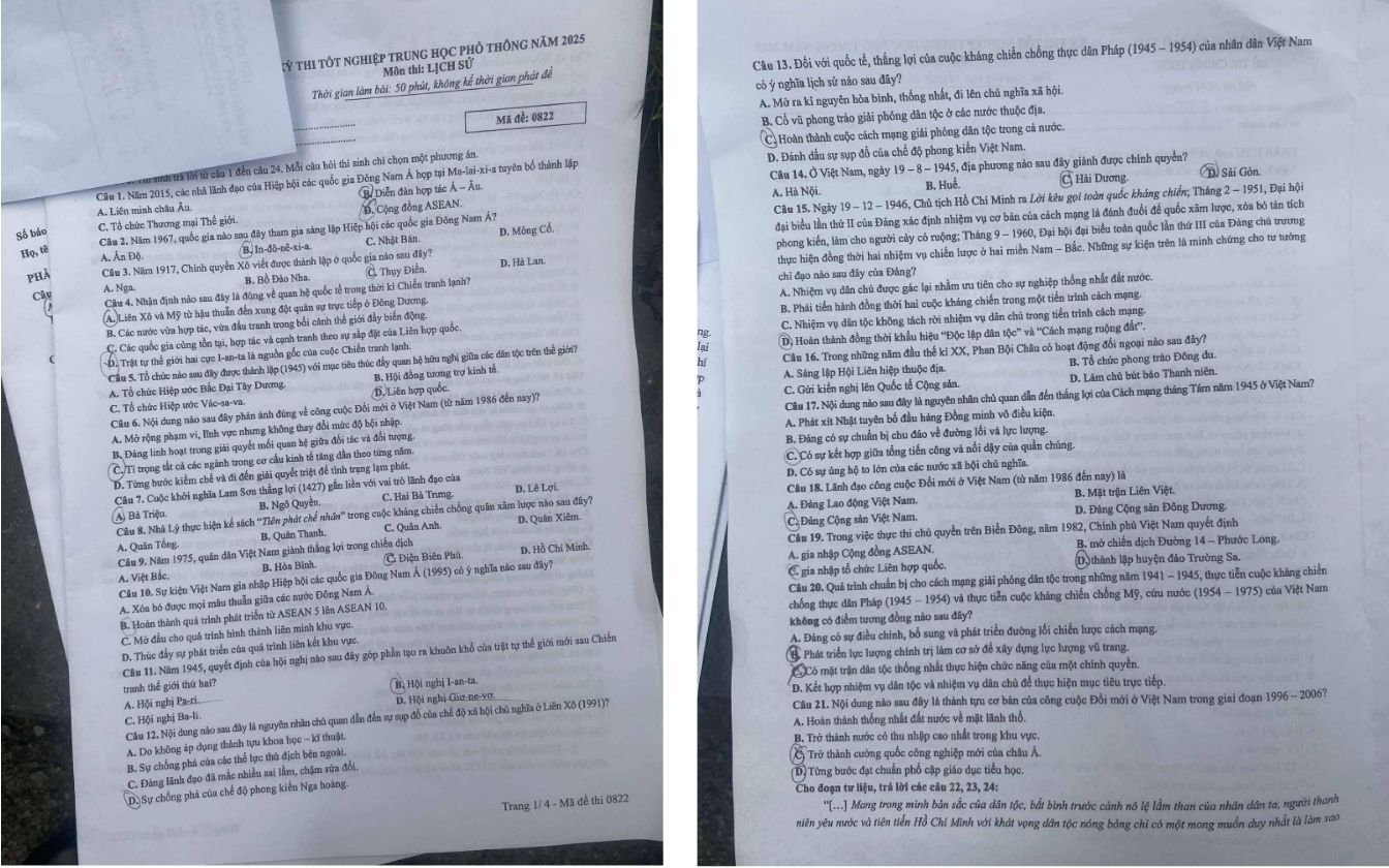 Đề thi môn Lịch sử THPT 2025 mã 0822 trang 1 - 2