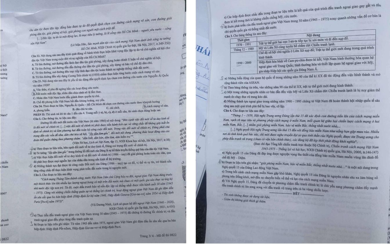 Đề thi môn Lịch sử THPT 2025 mã 0822 trang 3 - 4
