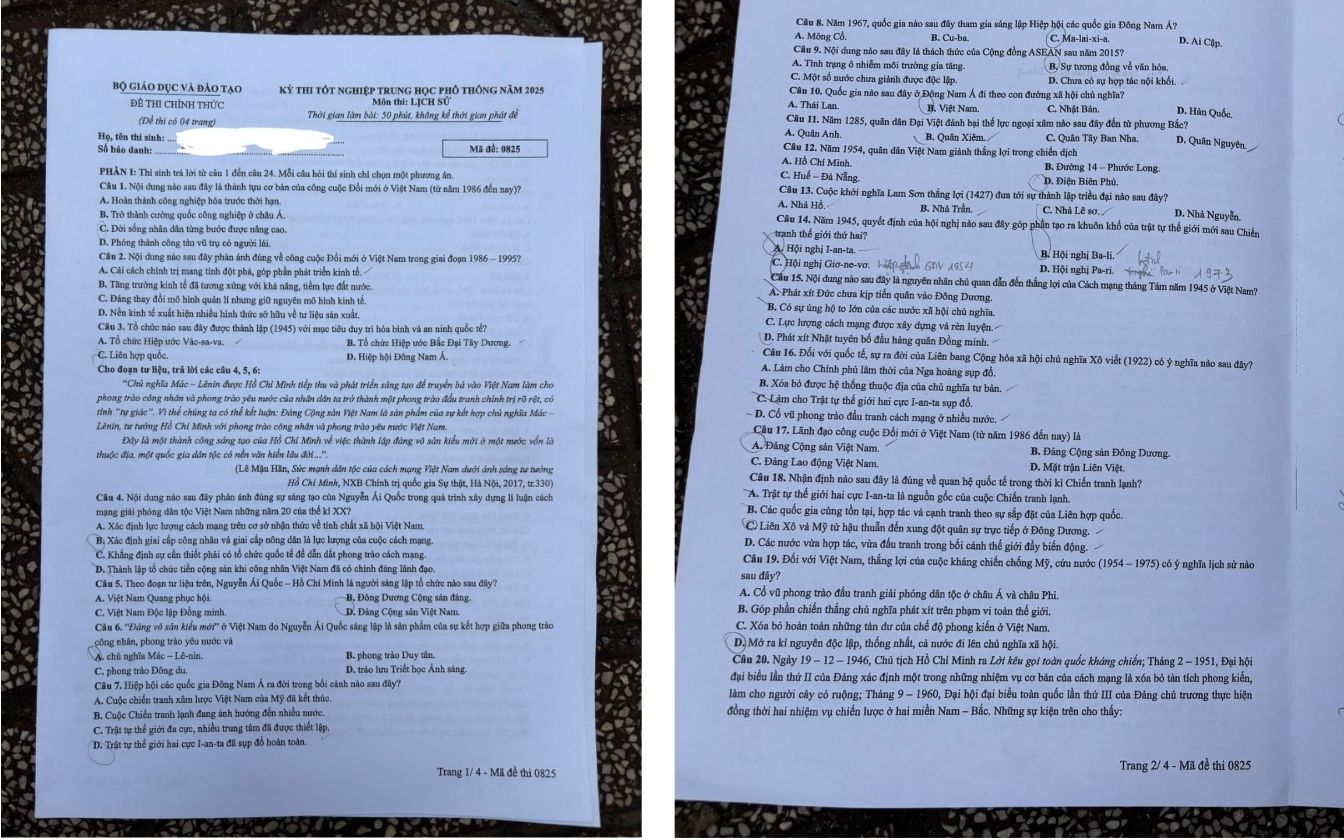 Đề thi môn Lịch sử THPT 2025 mã 0825 trang 1 - 2