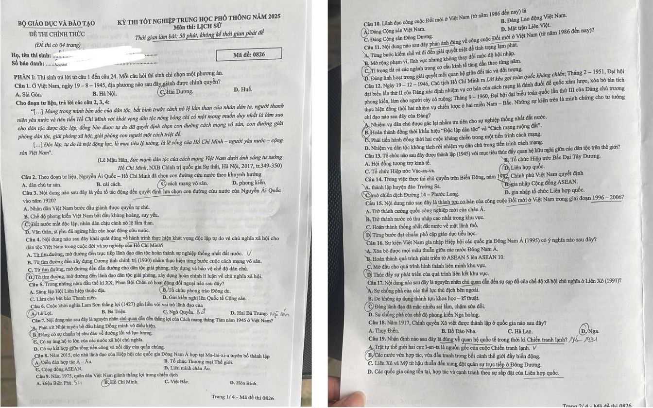Đề thi môn Lịch sử THPT 2025 mã 0826 trang 1 - 2