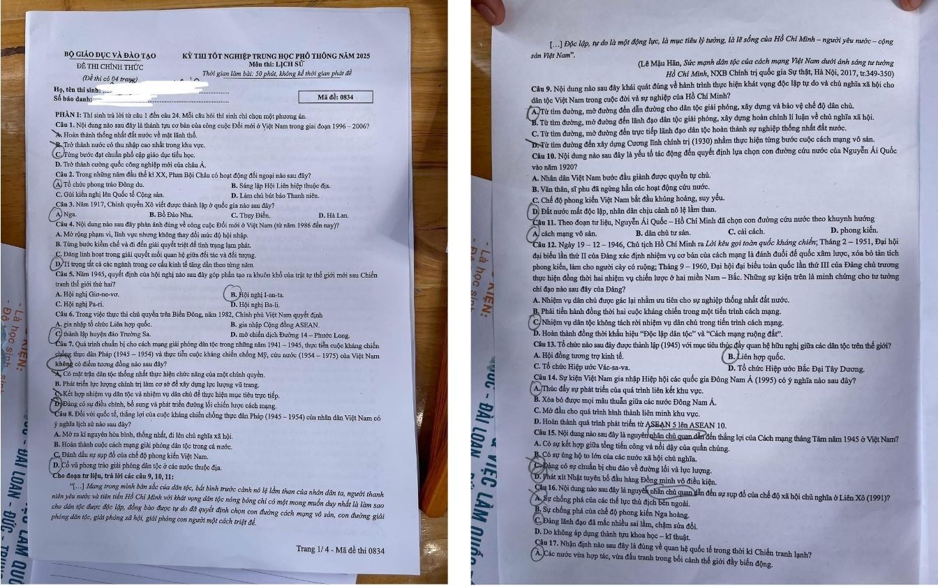 Đề thi môn Lịch sử THPT 2025 mã 0834 trang 1 - 2