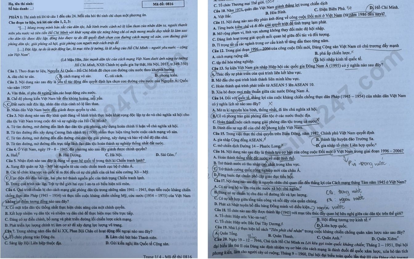 Đề thi môn Lịch sử THPT 2025 mã 0828 trang 1 - 2