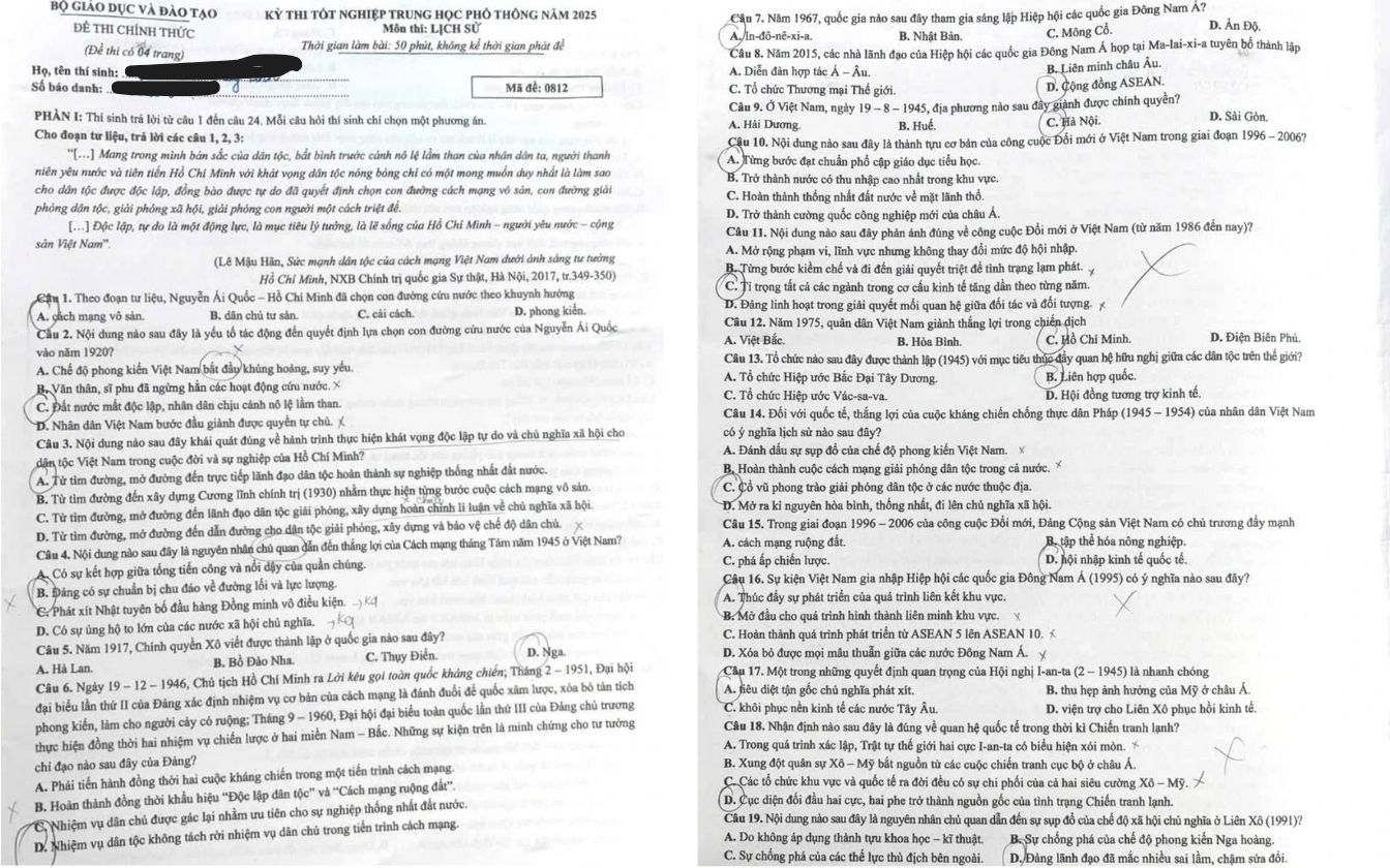Đề thi môn Lịch sử THPT 2025 mã 0812 trang 1 - 2