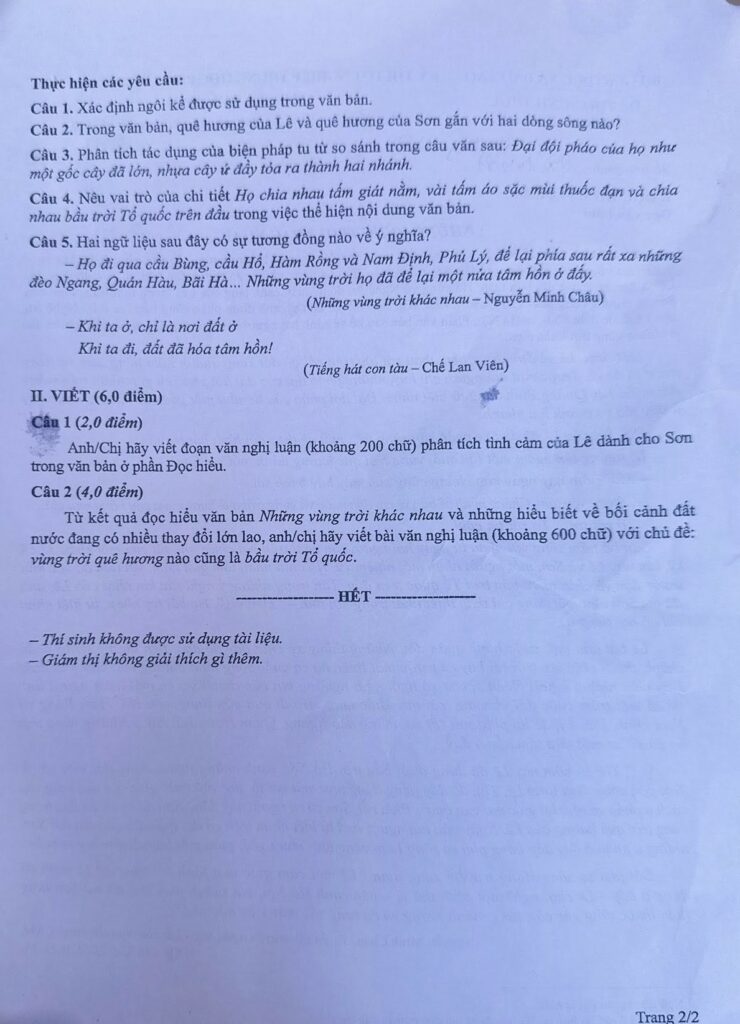 Đề thi môn Ngữ Văn Tốt nghiệp THPT 2025 trang 2