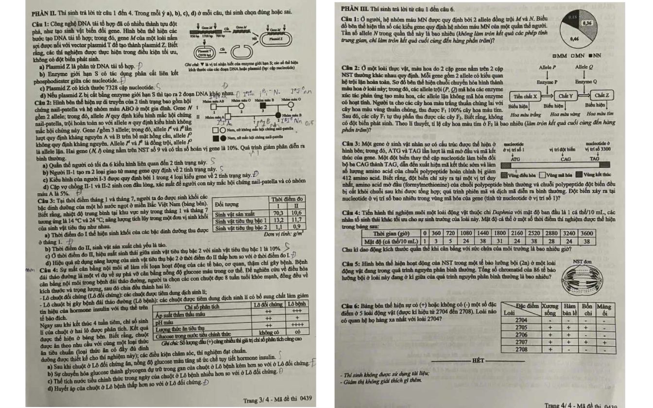 Đề thi môn Sinh học mã 0439 trang 3 - 4