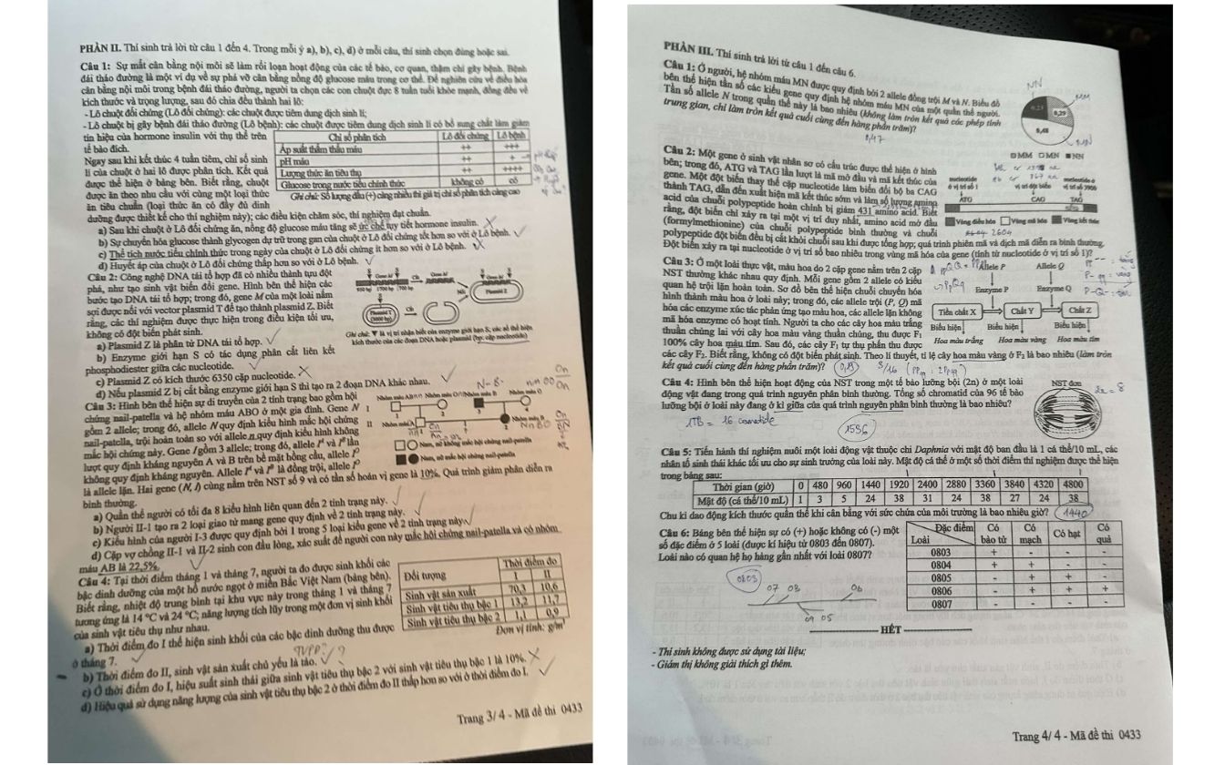 Đề thi môn Sinh học mã 0433 trang 3 - 4 