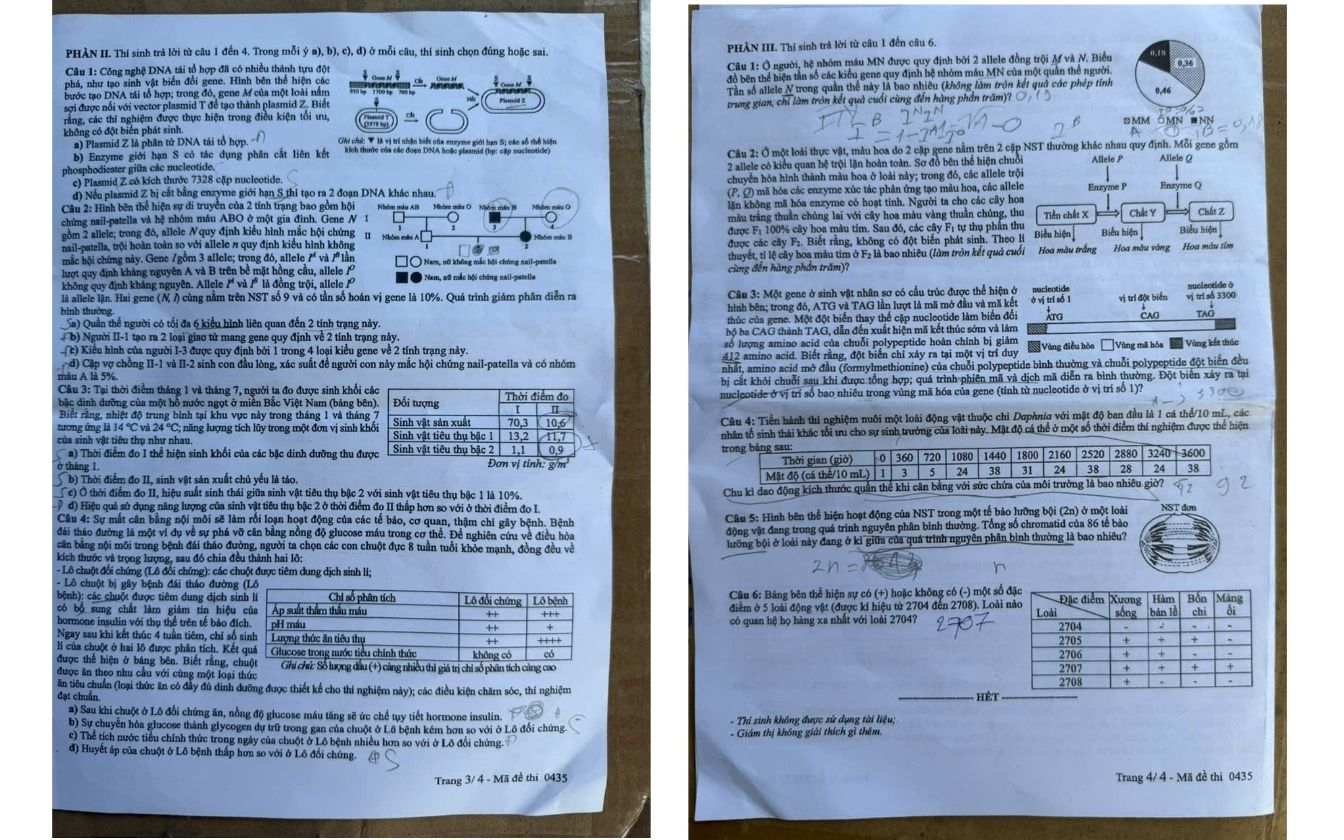 Đề thi môn Sinh học mã 0435 trang 3 - 4