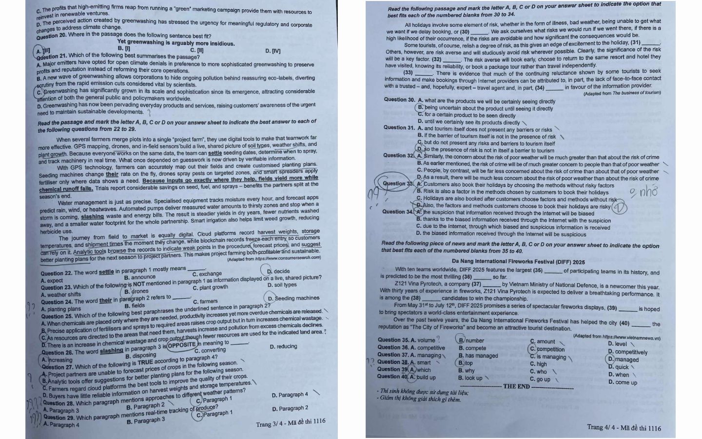 Đề thi môn tiếng Anh THPT 2025 mã đề 1116  trang 3, 4