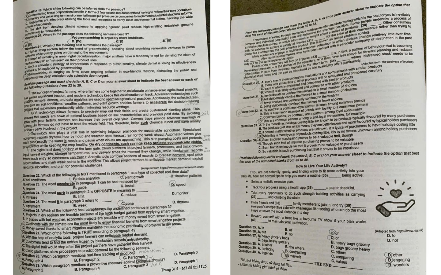 Đề thi môn tiếng Anh THPT 2025 mã đề  1125 trang 3, 4