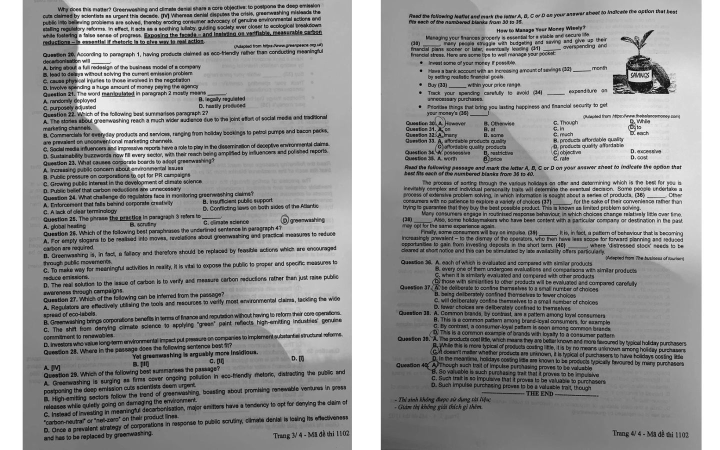 Đề thi môn tiếng Anh THPT 2025 mã đề  1102 trang 3, 4