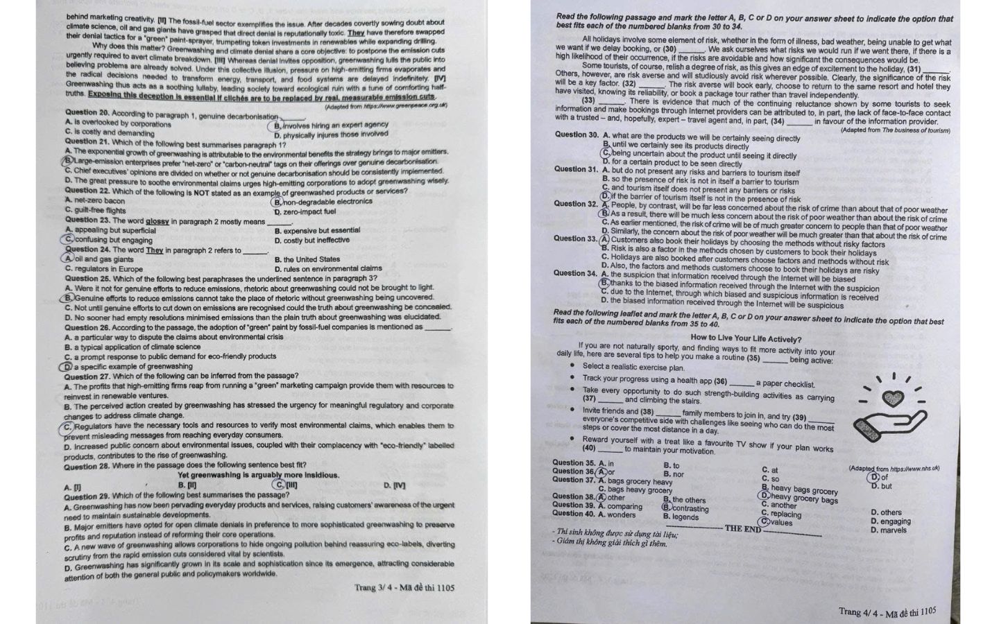 Đề thi môn tiếng Anh THPT 2025 mã đề 1105 trang 3, 4