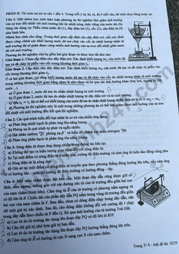 Đề thi môn Vật lý mã đề 0229 trang 3