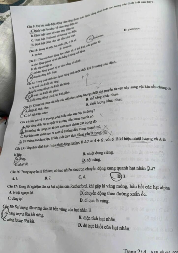 Đề thi môn Vật lý mã đề 0217 trang 2