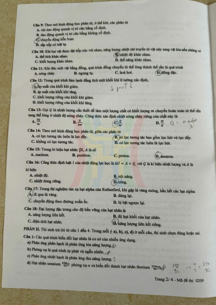 Đề thi môn Vật lý mã đề 0209 trang 2