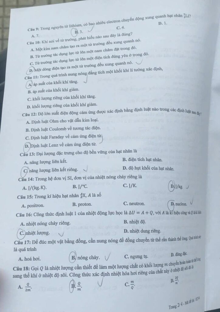 Đề thi môn Vật lý mã đề 0234 trang 2