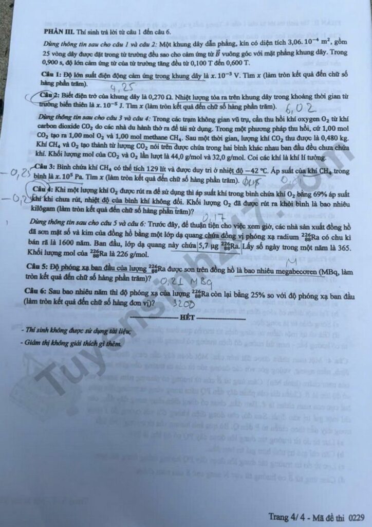 Đề thi môn Vật lý mã đề 0229 trang 4