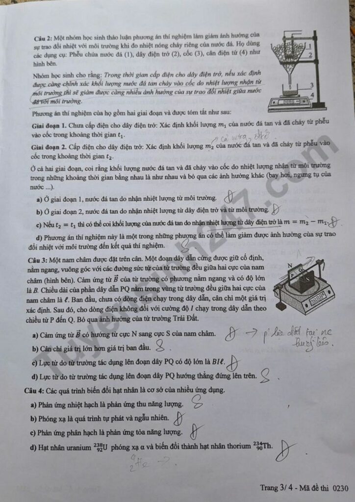 Đề thi môn Vật lý mã đề 0230 trang 3