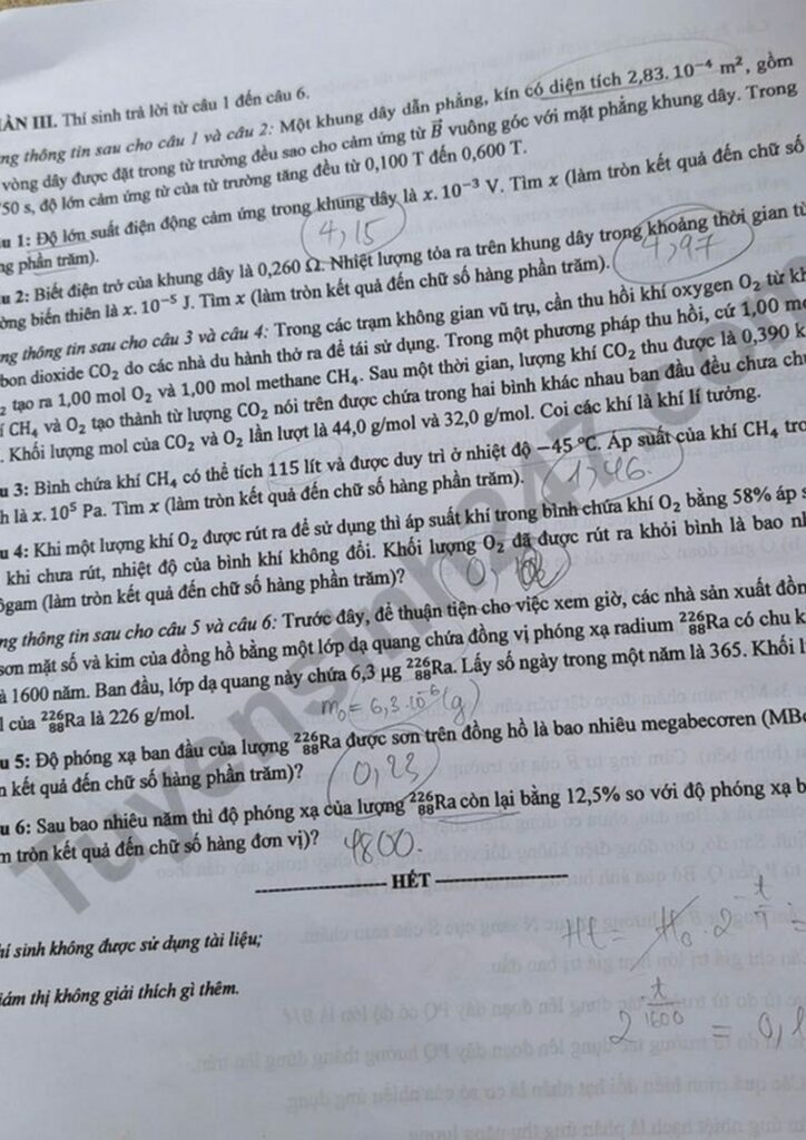 Đề thi môn Vật lý mã đề 0230 trang 4