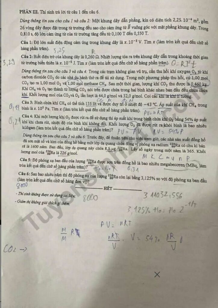 Đề thi môn Vật lý mã đề 0231 trang 4