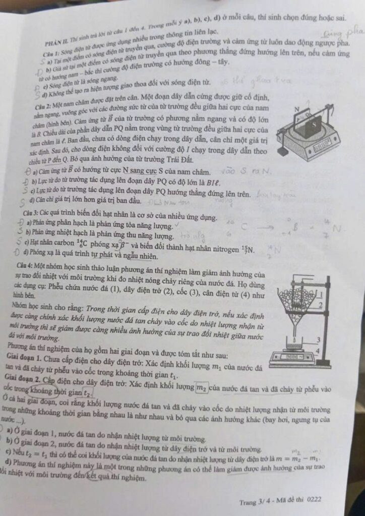 Đề thi môn Vật lý mã đề 0222 trang 3