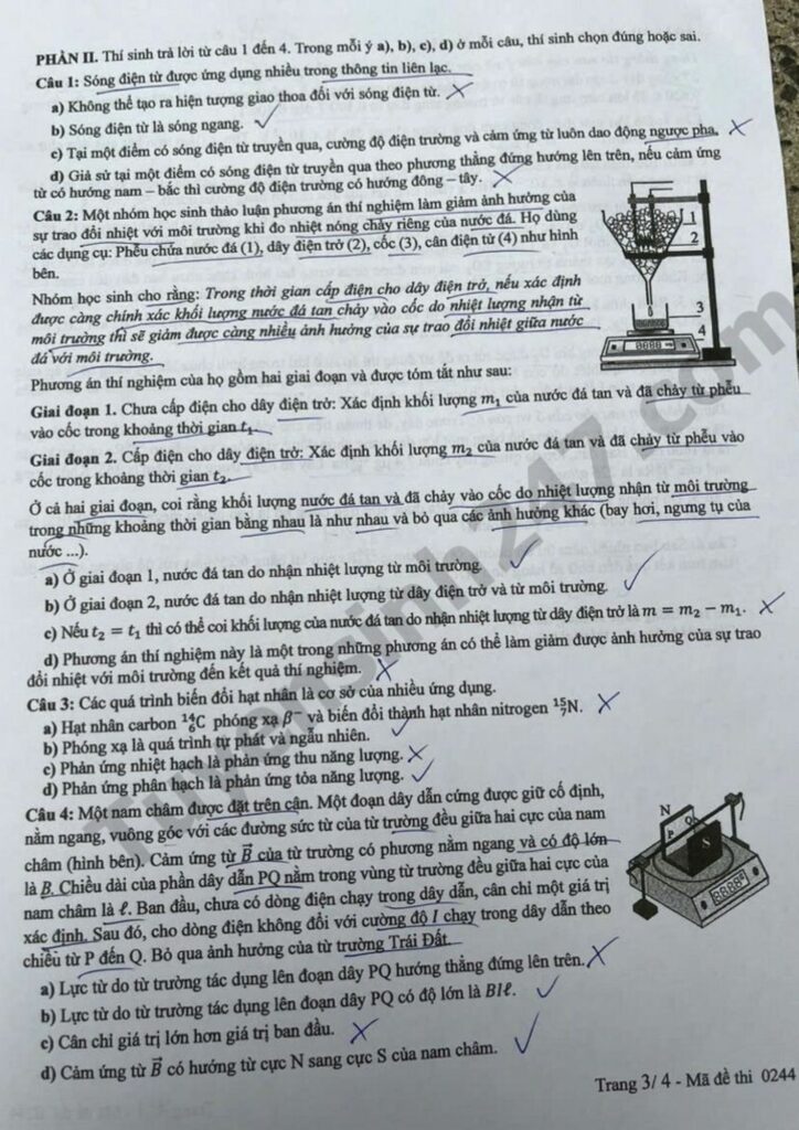 Đề thi môn Vật lý mã đề 0244 trang 3