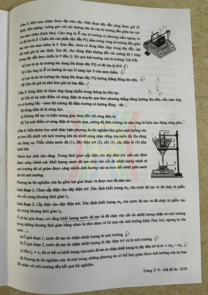 Đề thi môn Vật lý mã đề 0209 trang 3