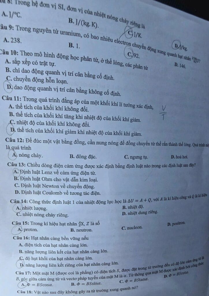 Đề thi môn Vật lý mã đề 0232 trang 2