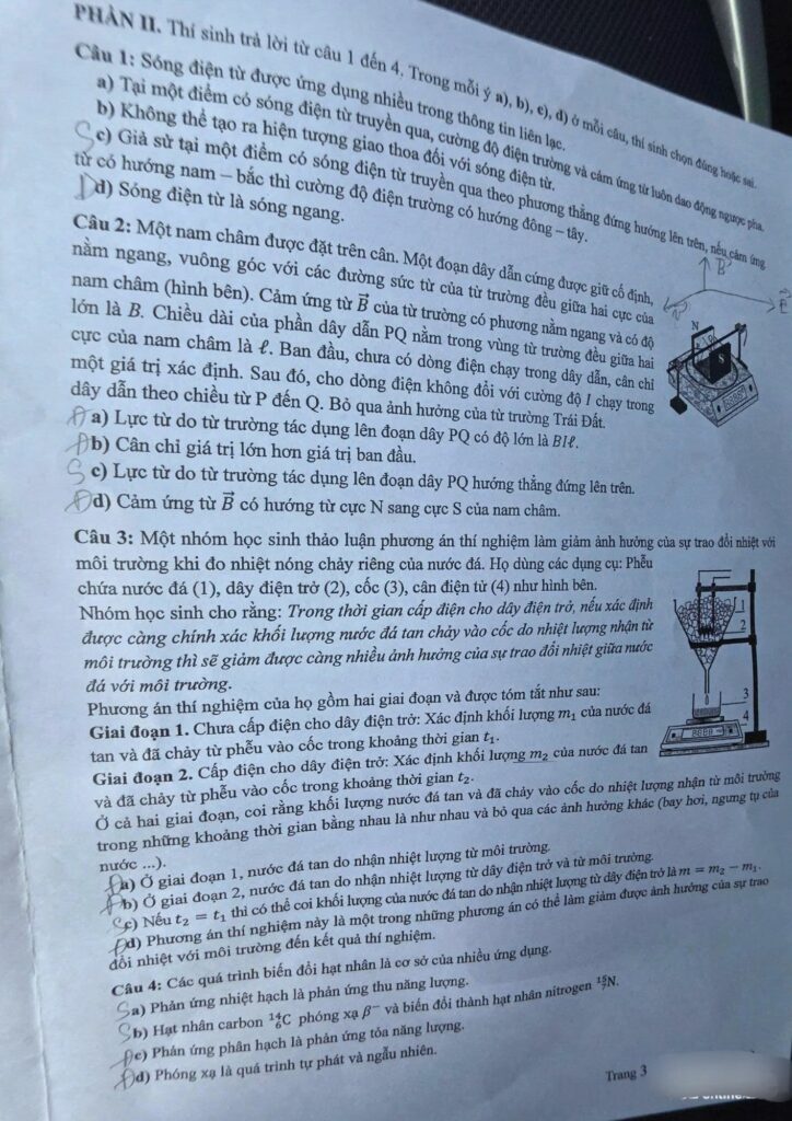 Đề thi môn Vật lý mã đề 0232 trang 3