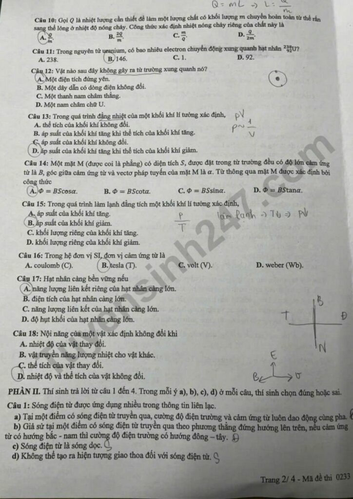 Đề thi môn Vật lý mã đề 0233 trang 2