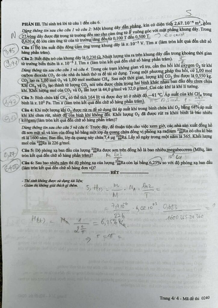 Đề thi môn Vật lý mã đề 0240 trang 4