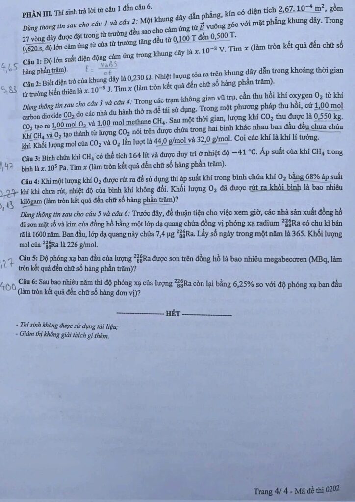 Đề thi môn Vật lý mã đề 0202 trang 4