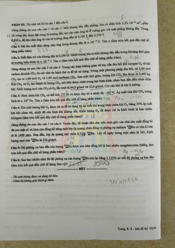 Đề thi môn Vật lý mã đề 0209 trang 4