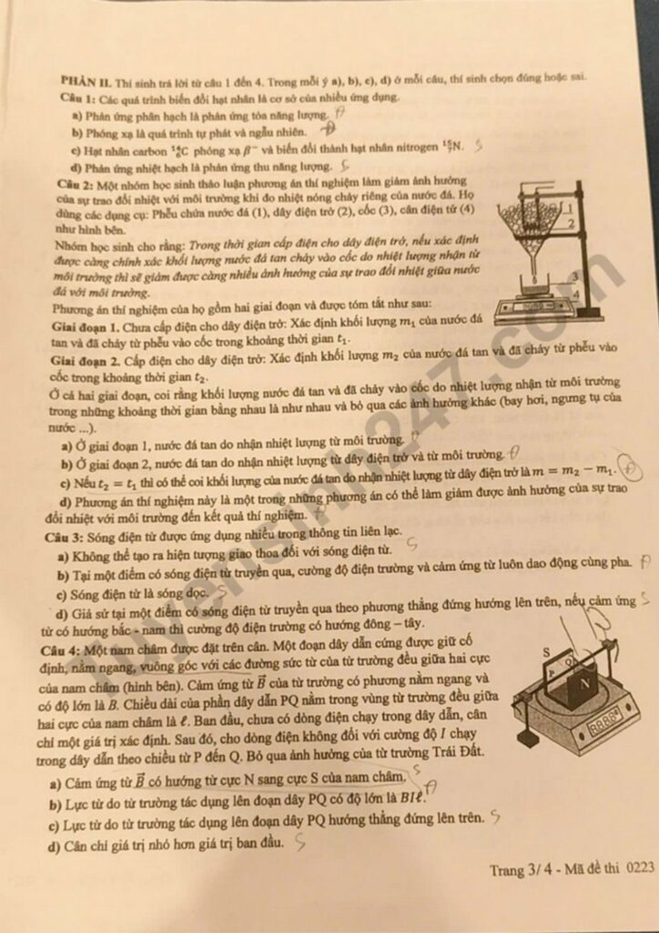 Đề thi môn Vật lý mã đề 0223 trang 3