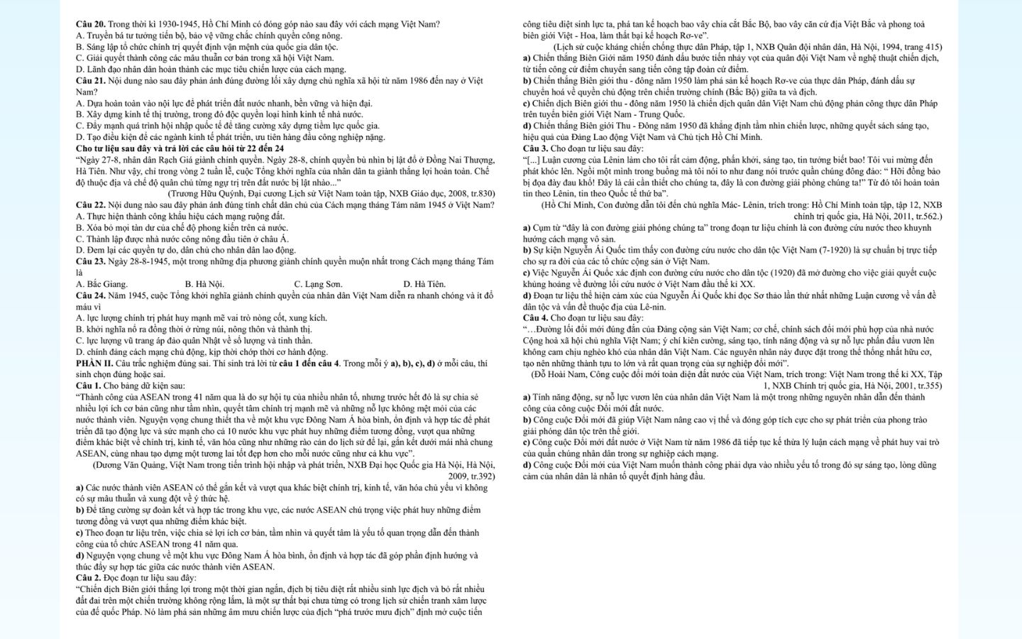 Tham khảo đề thi thử tốt nghiệp THPT 2025 môn lịch sử Tỉnh An Giang