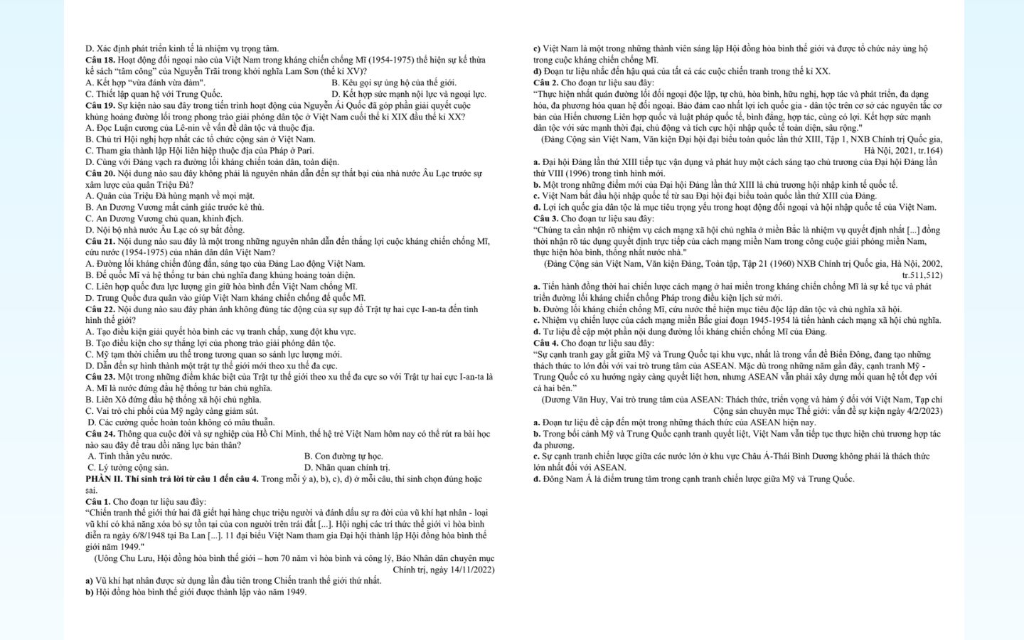 Tham khảo đề thi thử tốt nghiệp THPT 2025 môn lịch sử sở GD&ĐT Long An