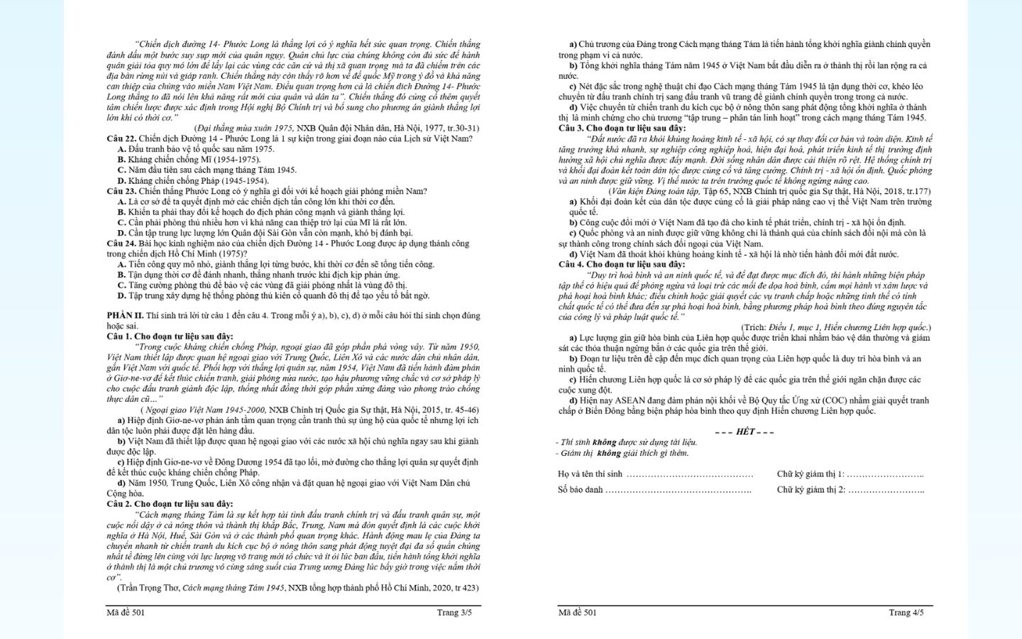 Tham khảo đề thi thử tốt nghiệp THPT 2025 môn lịch sử sở GD&ĐT Bà Rịa - Vũng Tàu