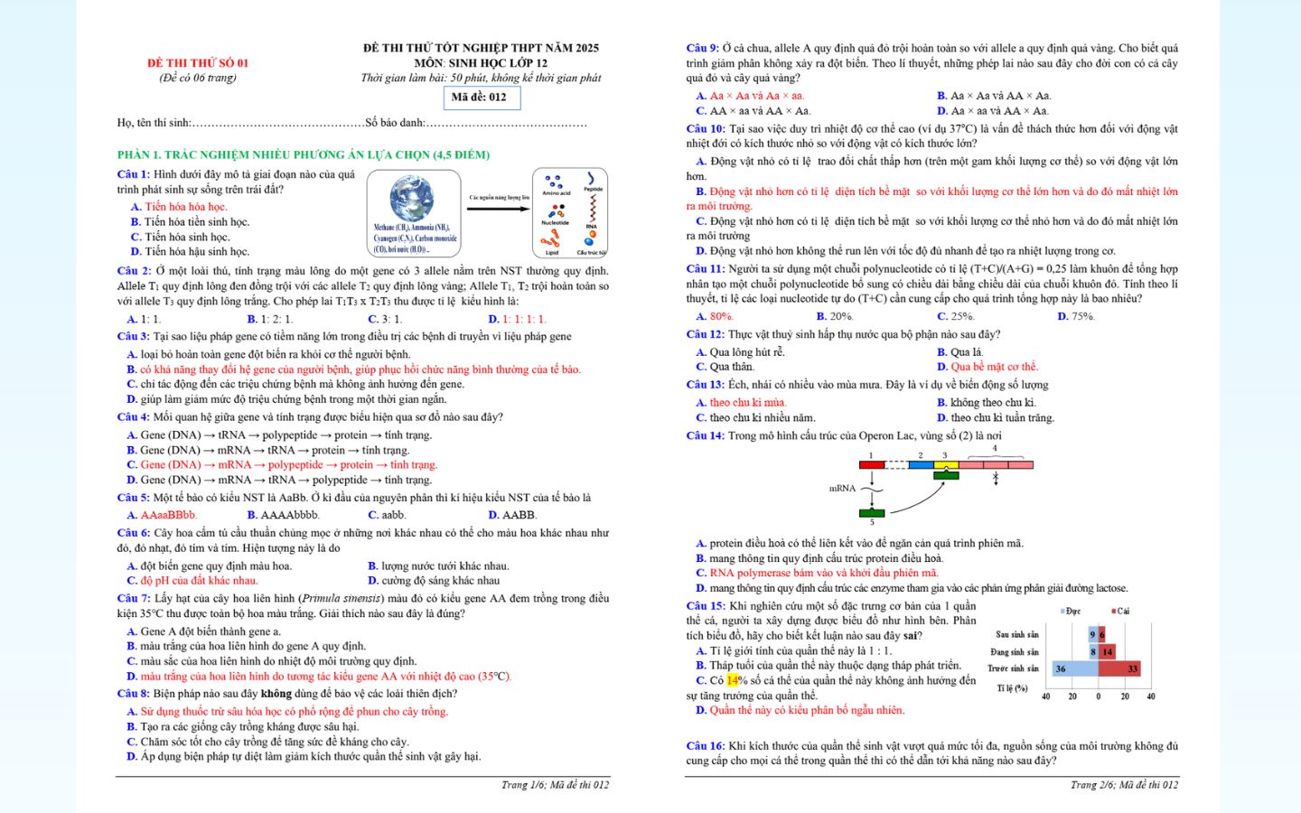 Trọn bộ đề thi thử tốt nghiệp THPT 2025 môn Sinh học có đáp án 16 Đề thi thử tốt nghiệp THPT 2025 môn sinh học trường chuyên Lê Quý Đôn có lời giải