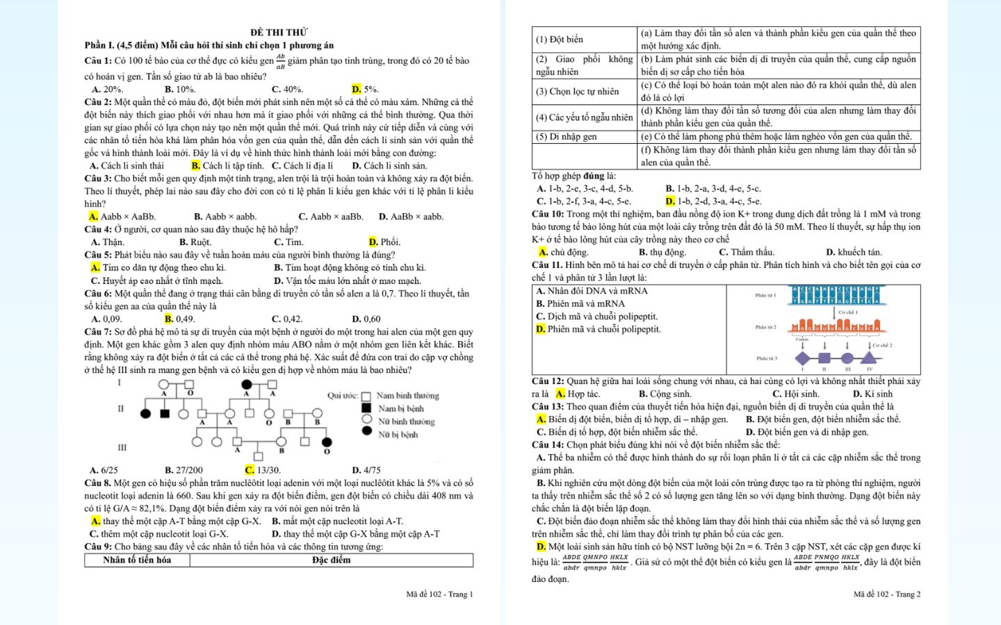 Trọn bộ đề thi thử tốt nghiệp THPT 2025 môn Sinh học có đáp án 11 Đề thi thử tốt nghiệp THPT 2025 môn sinh học trường THPT Quang Trung tỉnh Bình Phước có đáp án