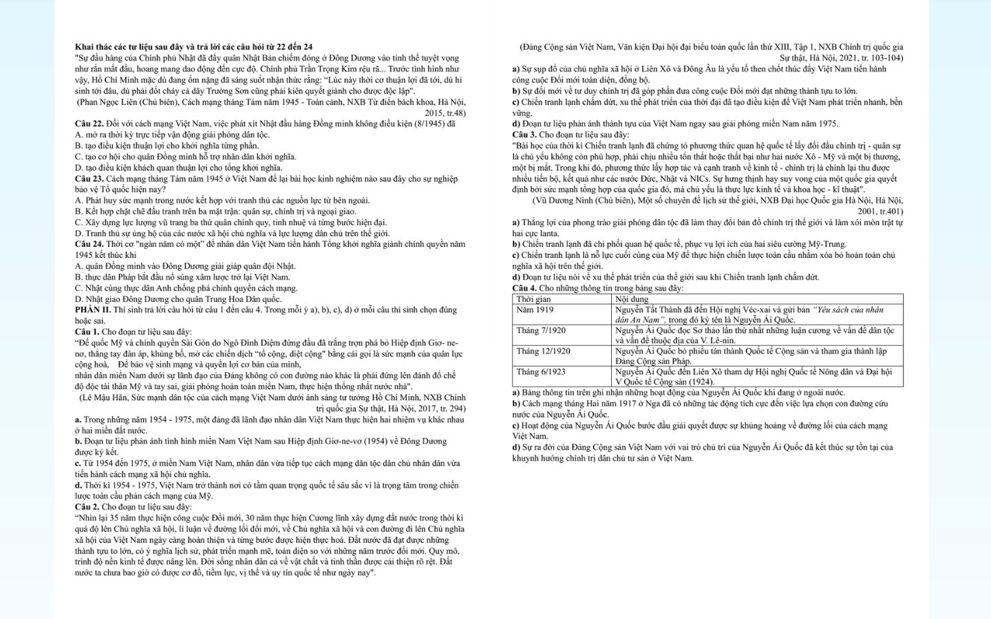 Chi tiết đề thi thử tốt nghiệp THPT 2025 môn lịch sử Tỉnh An Giang