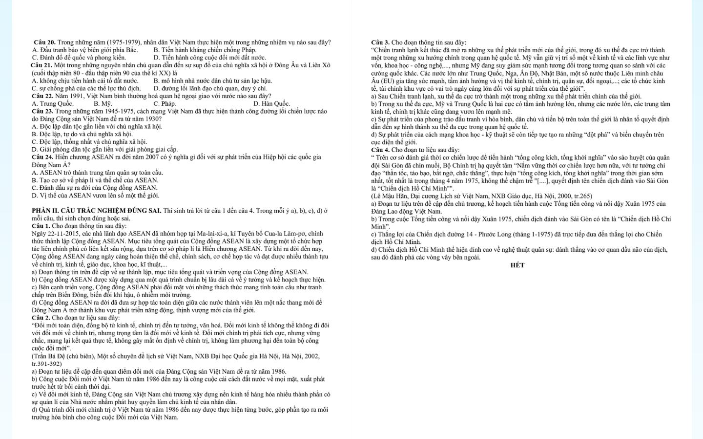 Tham khảo đề thi thử tốt nghiệp THPT 2025 môn lịch sử Tỉnh Bắc Kạn