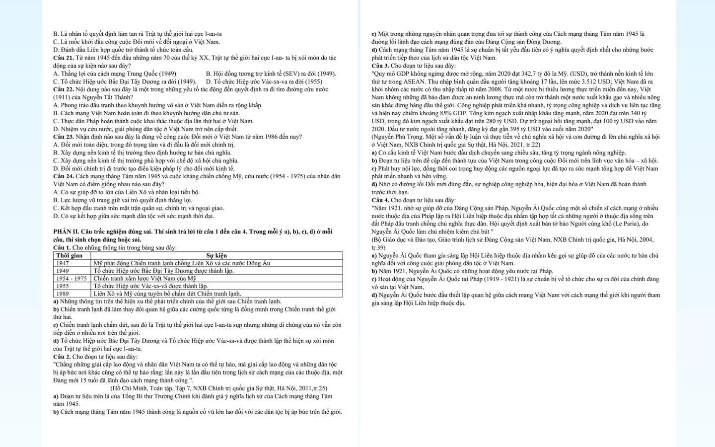 Tham khảo đề thi thử tốt nghiệp THPT 2025 môn lịch sử Tỉnh Thái Nguyên