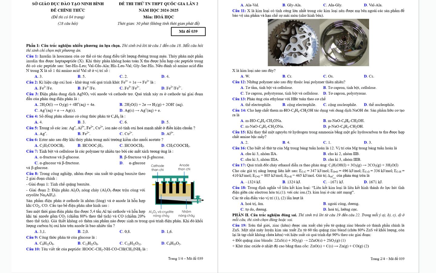 Đề thi thử tốt nghiệp THPT 2025 môn Hóa tỉnh Ninh Bình trang 1 và 2