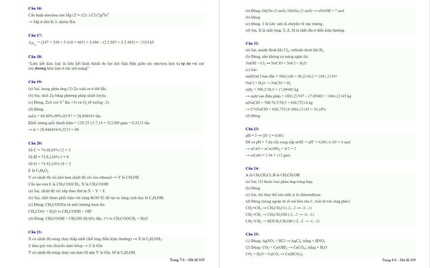 Đáp án đề thi thử tốt nghiệp THPT 2025 môn Hóa tỉnh Ninh Bình trang 3 và 4