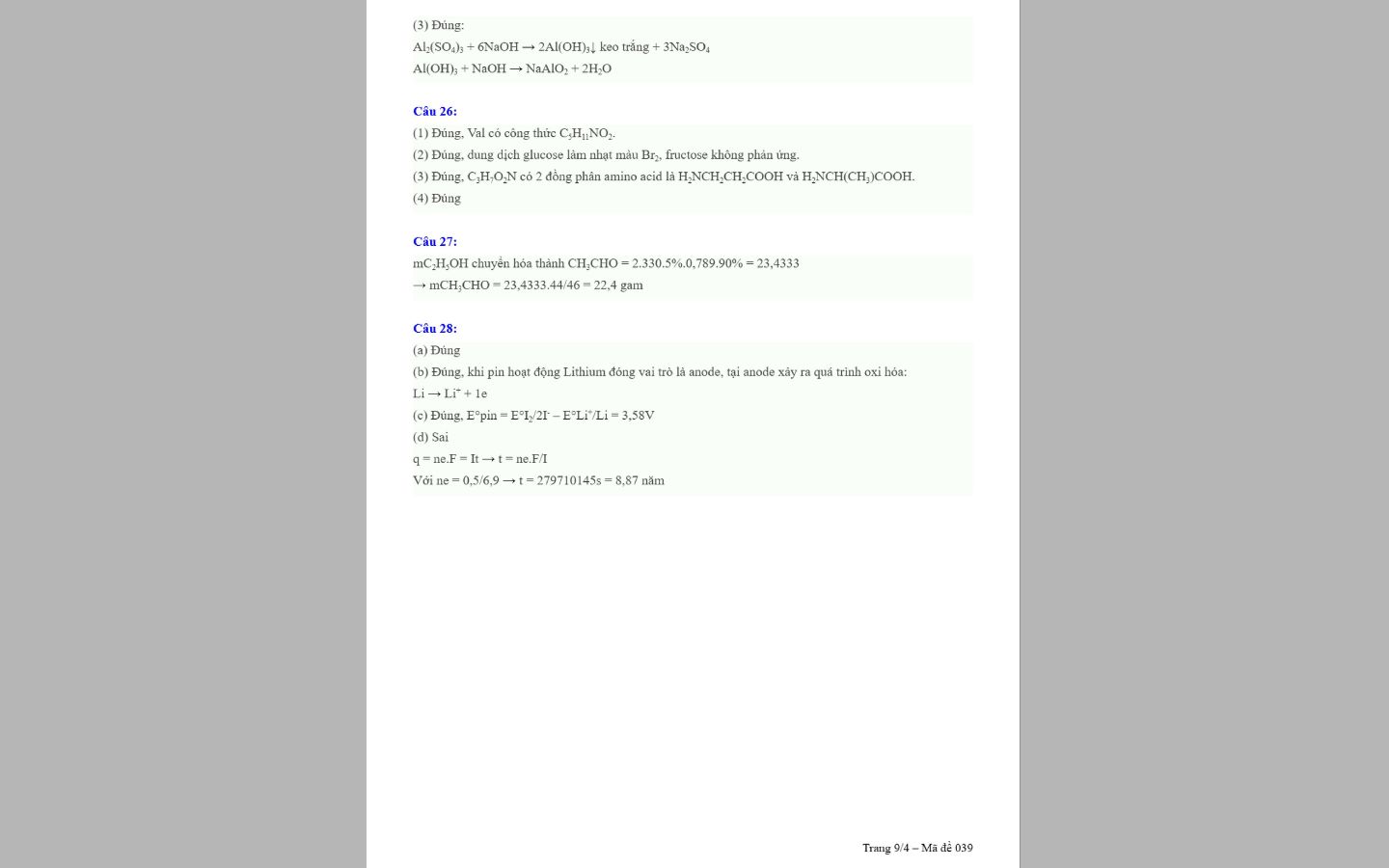 Đáp án đề thi thử tốt nghiệp THPT 2025 môn Hóa tỉnh Ninh Bình trang 9