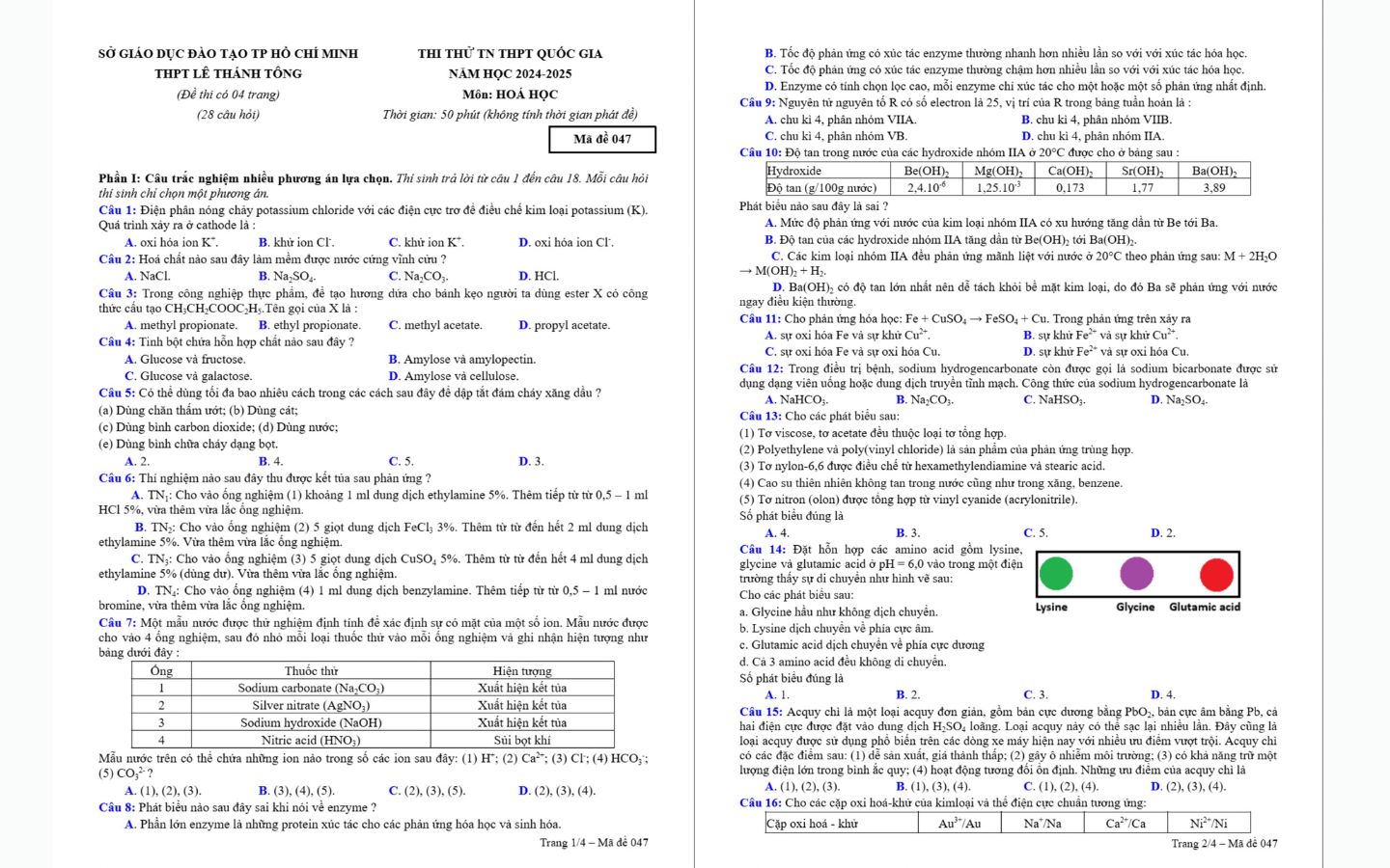 Đề thi thử tốt nghiệp THPT 2025 môn Hóa TPHCM trang 1 và 2